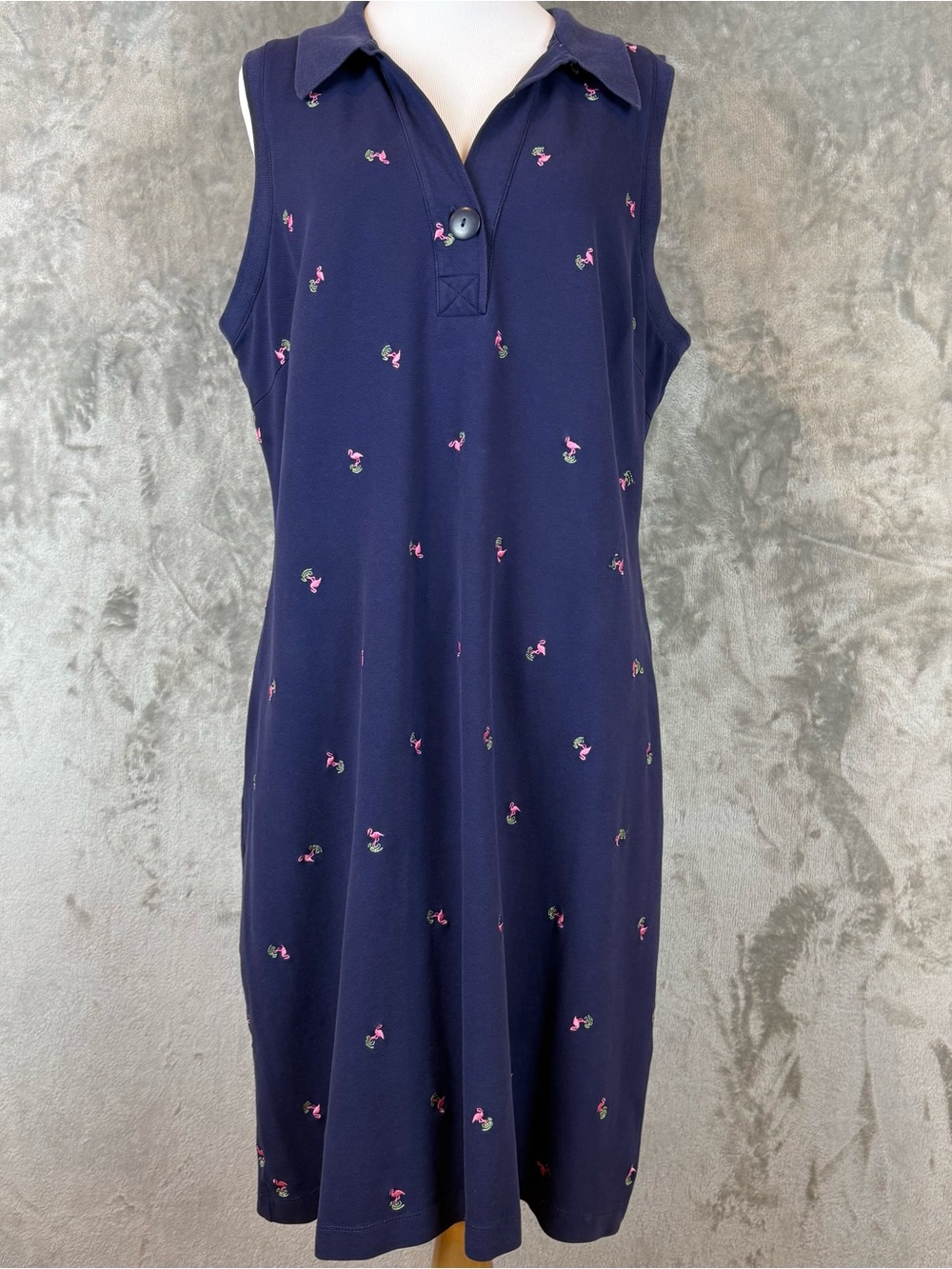Talbots Flamingo Navy Sleeveless Polo Dress Sz L